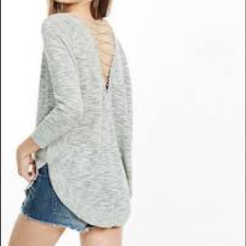 Express Lace Back Slub Knit Circle Hem Sweater M